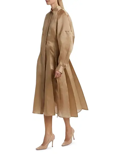 anOnlyChild Women's Just A Pinch Porta Silk-Satin Shirtdress - Khaki - Size Large | Thumbnail 4