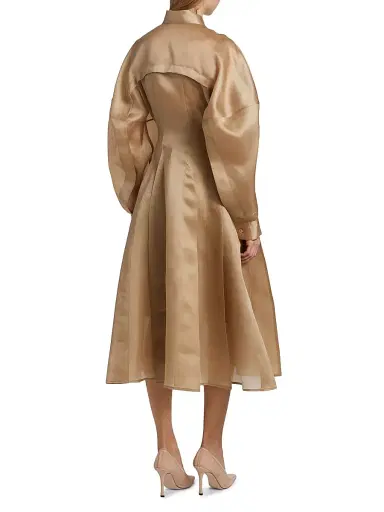 anOnlyChild Women's Just A Pinch Porta Silk-Satin Shirtdress - Khaki - Size Large | Thumbnail 5