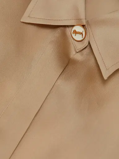 anOnlyChild Women's Just A Pinch Porta Silk-Satin Shirtdress - Khaki - Size Large | Thumbnail 7