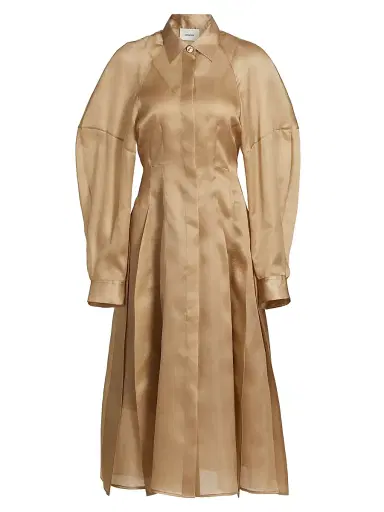 anOnlyChild Women's Just A Pinch Porta Silk-Satin Shirtdress - Khaki - Size Large | Thumbnail 1