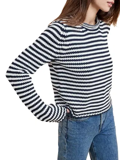 La Ligne Women's Fine Stripe Mini Marina Sweater - Navy Cream - Size XL | Thumbnail 2
