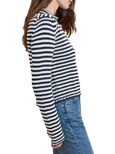 La Ligne Women's Fine Stripe Mini Marina Sweater - Navy Cream - Size XL | Thumbnail 3