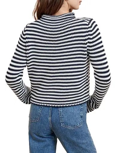 La Ligne Women's Fine Stripe Mini Marina Sweater - Navy Cream - Size XL | Thumbnail 4