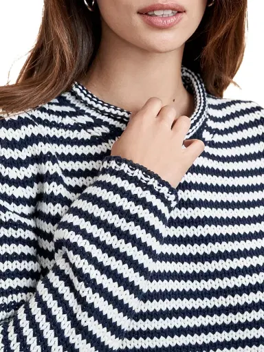 La Ligne Women's Fine Stripe Mini Marina Sweater - Navy Cream - Size XL | Thumbnail 5