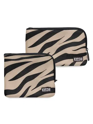 KUSSHI Women's On-The-Go 2-Piece Pouch Set - Zebra | Thumbnail 1 KUSSHI Women's On-The-Go 2-Piece Pouch Set - Zebra | Thumbnail 1