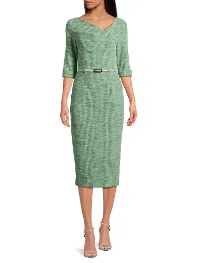 BLACK HALO Women's Jackie Knit Three-Quarter-Length Sleeve Belted Midi-Dress | Thumbnail 2 BLACK HALO Women's Jackie Knit Three-Quarter-Length Sleeve Belted Midi-Dress | Thumbnail 2