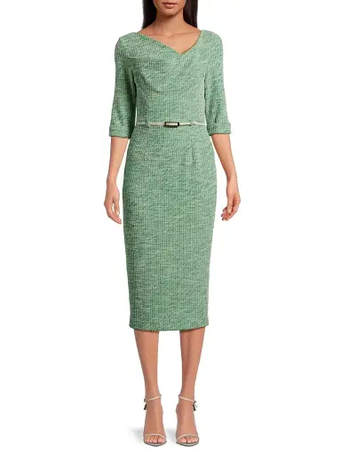 BLACK HALO Women's Jackie Knit Three-Quarter-Length Sleeve Belted Midi-Dress | Thumbnail 3 BLACK HALO Women's Jackie Knit Three-Quarter-Length Sleeve Belted Midi-Dress | Thumbnail 3