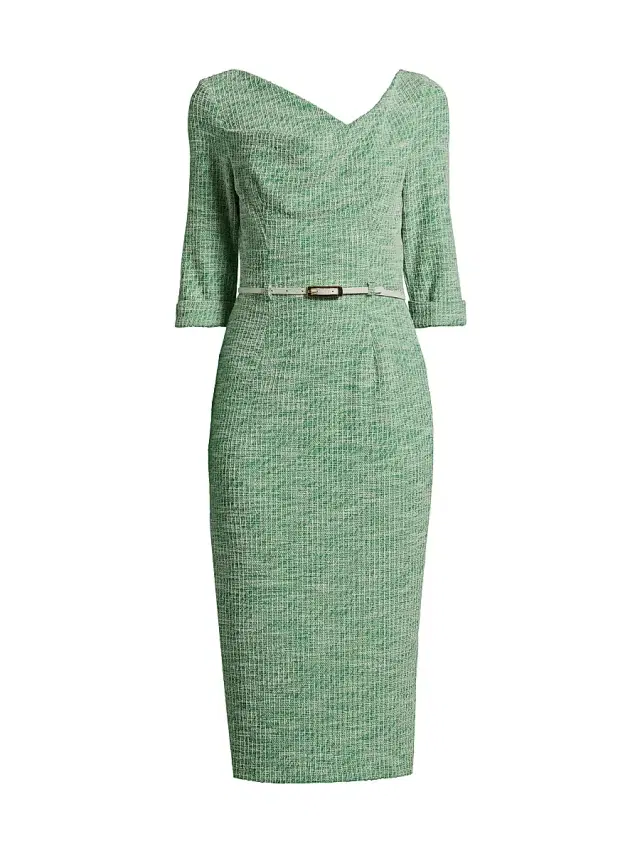 Black Halo Women's Jackie Knit Three-Quarter-Length Sleeve Belted Midi-Dress - Prestigious Pine