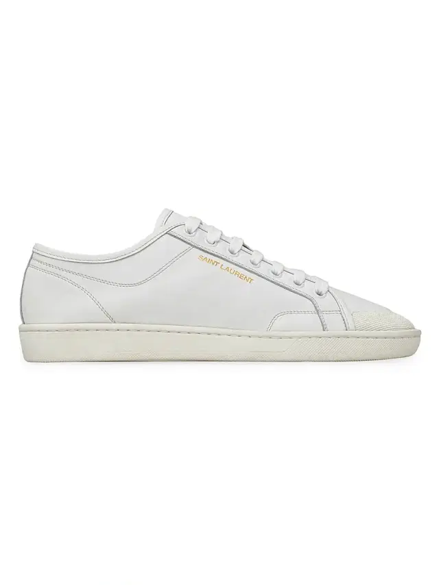 Saint Laurent Men's Gym Sneakers in Smooth Leather - Blanc Optique