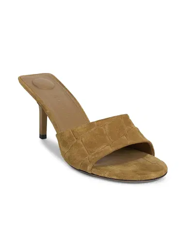 Jacquemus Women's Cubisto 70MM Embossed Suede Mules - Camel | Thumbnail 2 Jacquemus Women's Cubisto 70MM Embossed Suede Mules - Camel | Thumbnail 2