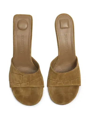 Jacquemus Women's Cubisto 70MM Embossed Suede Mules - Camel | Thumbnail 4 Jacquemus Women's Cubisto 70MM Embossed Suede Mules - Camel | Thumbnail 4