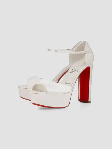 Christian Louboutin Women's Sandaloo 130MM Satin Sandals - Ivory - Size 12 | Thumbnail 2