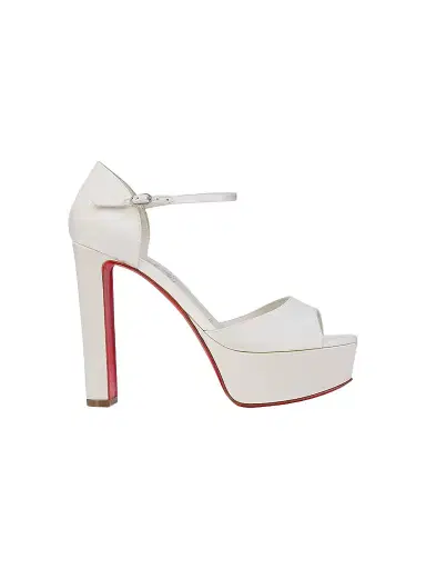 Christian Louboutin Women's Sandaloo 130MM Satin Sandals - Ivory - Size 12 | Thumbnail 1