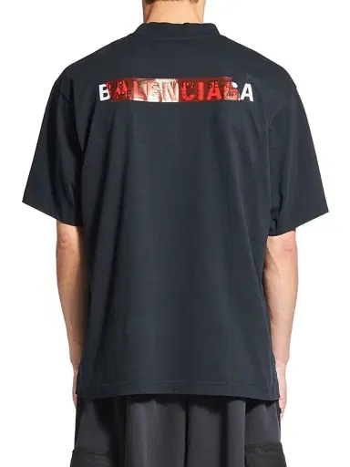 Balenciaga Men's Taped Logo Back T-Shirt Medium Fit - Faded Black - Size XL | Thumbnail 4