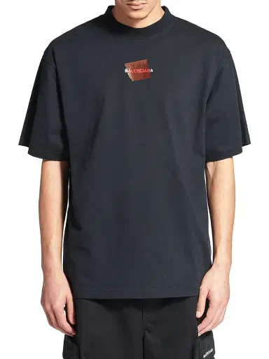 Balenciaga Men's Taped Logo Back T-Shirt Medium Fit - Faded Black - Size XL | Thumbnail 5