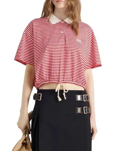 Prada Women's Striped Jersey Polo Shirt - Red | Thumbnail 2