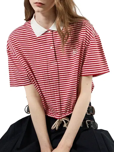 Prada Women's Striped Jersey Polo Shirt - Red | Thumbnail 4