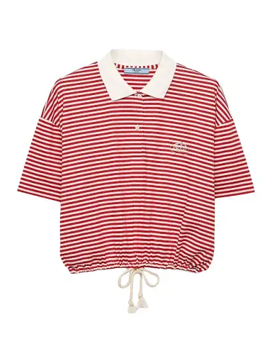 Prada Women's Striped Jersey Polo Shirt - Red | Thumbnail 1
