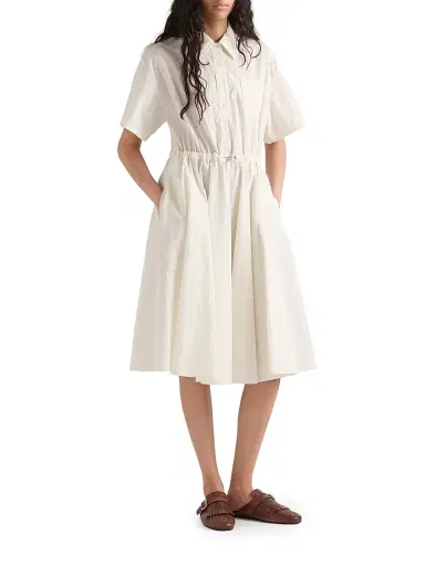 Prada Women's Short-sleeved Technical Pongé Dress - Beige Khaki - Size 8 | Thumbnail 2