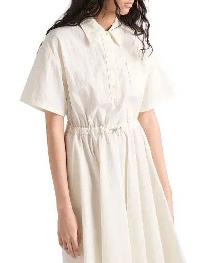Prada Women's Short-sleeved Technical Pongé Dress - Beige Khaki - Size 8 | Thumbnail 4