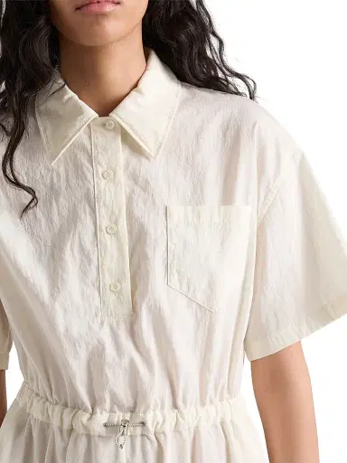 Prada Women's Short-sleeved Technical Pongé Dress - Beige Khaki - Size 8 | Thumbnail 5