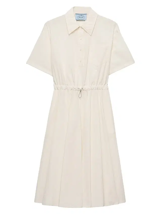 Women's Short-sleeved Technical Pongé Dress - Beige Khaki