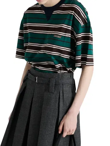 Prada Women's Striped Lisle Cotton T-Shirt | Thumbnail 3 Prada Women's Striped Lisle Cotton T-Shirt | Thumbnail 3