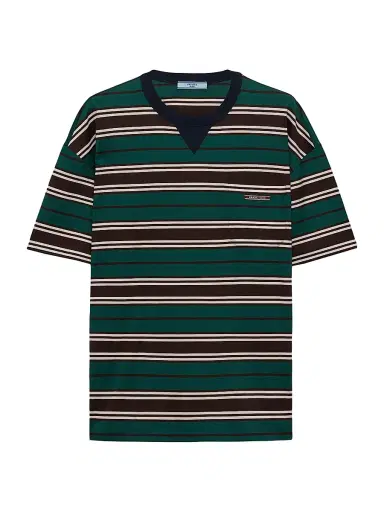 Prada Women's Striped Lisle Cotton T-Shirt | Thumbnail 1 Prada Women's Striped Lisle Cotton T-Shirt | Thumbnail 1
