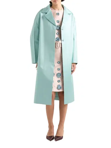 Prada Women's Single-Breasted Duchesse Coat - Green | Thumbnail 2 Prada Women's Single-Breasted Duchesse Coat - Green | Thumbnail 2