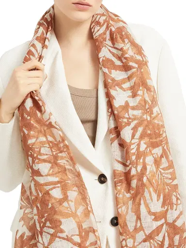 Brunello Cucinelli Women's Sparkling Herbarium Print Linen Scarf - Red | Thumbnail 5 Brunello Cucinelli Women's Sparkling Herbarium Print Linen Scarf - Red | Thumbnail 5