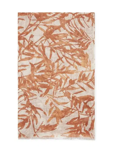 Brunello Cucinelli Women's Sparkling Herbarium Print Linen Scarf - Red | Thumbnail 1 Brunello Cucinelli Women's Sparkling Herbarium Print Linen Scarf - Red | Thumbnail 1