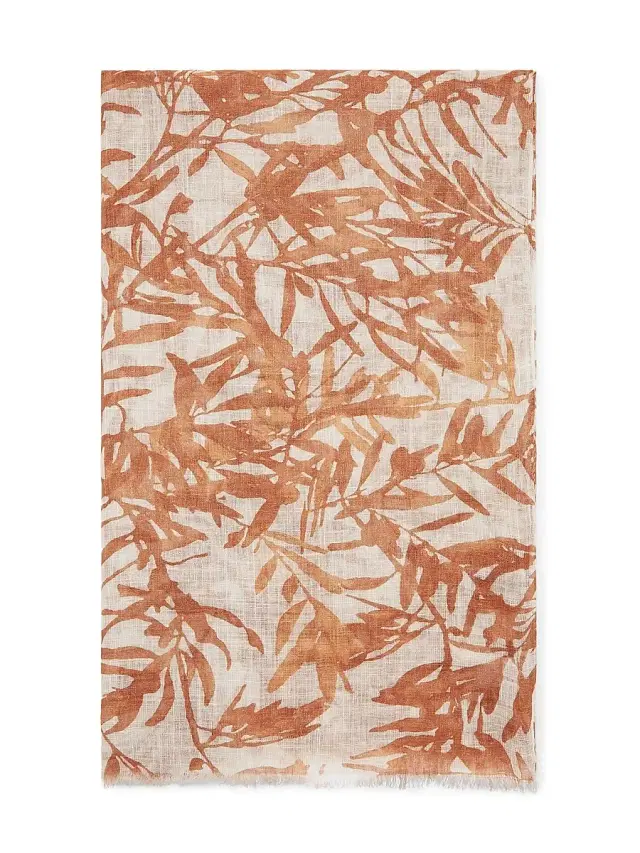 Women's Sparkling Herbarium Print Linen Scarf - Red