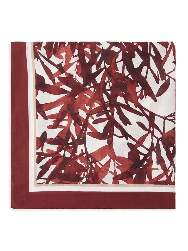 Women's Herbarium Print Cotton Foulard Scarf - Red