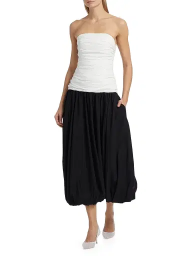 NICHOLAS Women's Despina Ruched Colorblocked Strapless Midi-Dress - Black | Thumbnail 2