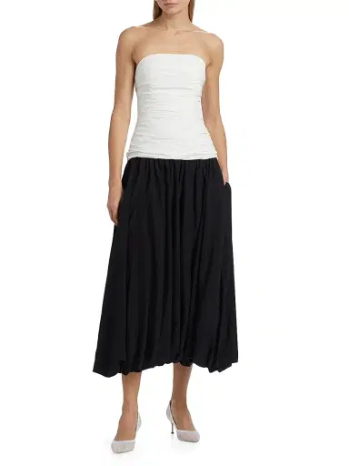 NICHOLAS Women's Despina Ruched Colorblocked Strapless Midi-Dress - Black | Thumbnail 3