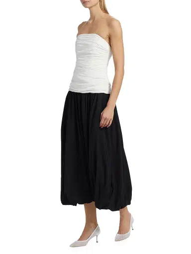 NICHOLAS Women's Despina Ruched Colorblocked Strapless Midi-Dress - Black | Thumbnail 4