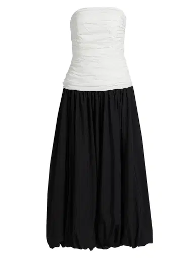 NICHOLAS Women's Despina Ruched Colorblocked Strapless Midi-Dress - Black | Thumbnail 1