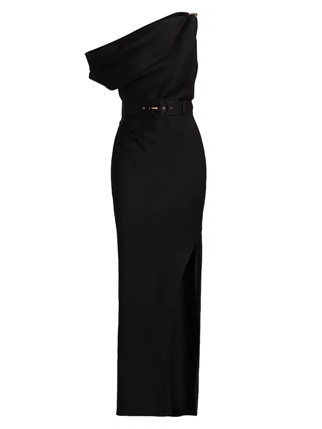 NICHOLAS Women's Halle Belted Asymmetric Gown - Black