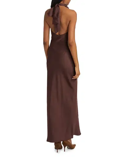 NICHOLAS Women's Galilea Embellished Draped Halter Gown - Chocolate | Thumbnail 5