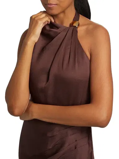 NICHOLAS Women's Galilea Embellished Draped Halter Gown - Chocolate | Thumbnail 6