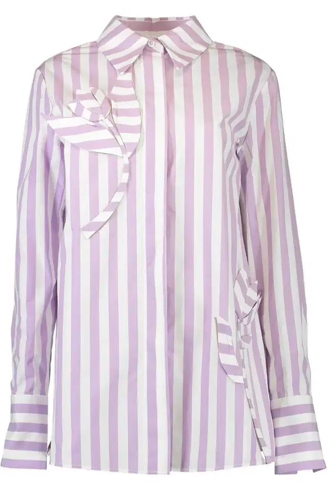 Oscar de la Renta Striped Floral Cut Out Blouse
