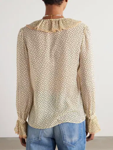 Valentino Garavani Lace-trimmed Ruffled Polka-dot Silk-chiffon Blouse | Thumbnail 4 Valentino Garavani Lace-trimmed Ruffled Polka-dot Silk-chiffon Blouse | Thumbnail 4