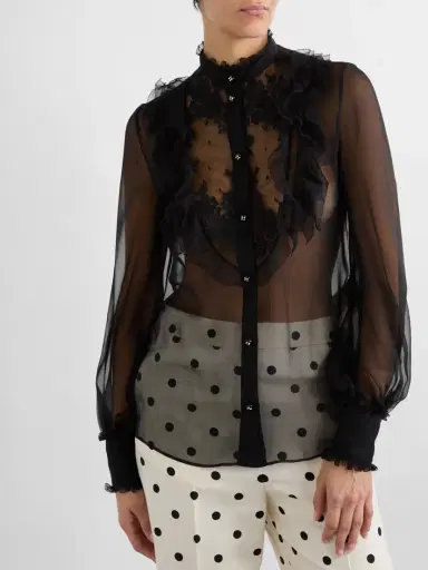 Valentino Garavani Ruffled Lace-trimmed Silk-chiffon Blouse | Thumbnail 3 Valentino Garavani Ruffled Lace-trimmed Silk-chiffon Blouse | Thumbnail 3