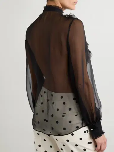 Valentino Garavani Ruffled Lace-trimmed Silk-chiffon Blouse | Thumbnail 4 Valentino Garavani Ruffled Lace-trimmed Silk-chiffon Blouse | Thumbnail 4
