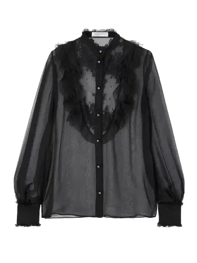 Valentino Garavani Ruffled Lace-trimmed Silk-chiffon Blouse | Thumbnail 1 Valentino Garavani Ruffled Lace-trimmed Silk-chiffon Blouse | Thumbnail 1