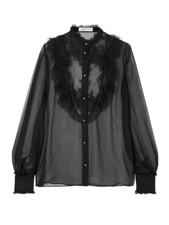 Ruffled Lace-trimmed Silk-chiffon Blouse