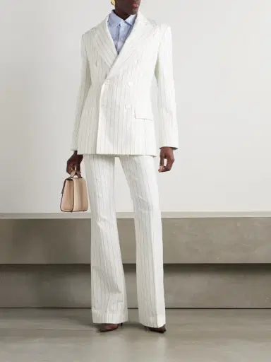 Ralph Lauren Collection Neeva Pinstriped Cotton, Linen And Wool-blend Flared Pants | Thumbnail 2