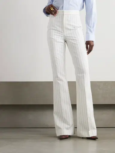 Ralph Lauren Collection Neeva Pinstriped Cotton, Linen And Wool-blend Flared Pants | Thumbnail 3