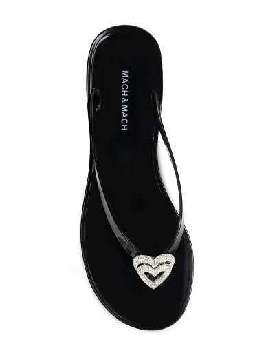 Mach & Mach Women's Double Heart Flip-Flops - Black | Thumbnail 4 Mach & Mach Women's Double Heart Flip-Flops - Black | Thumbnail 4