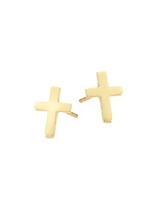 Women's 14K Gold Cross Stud Earrings - Yellow Gold